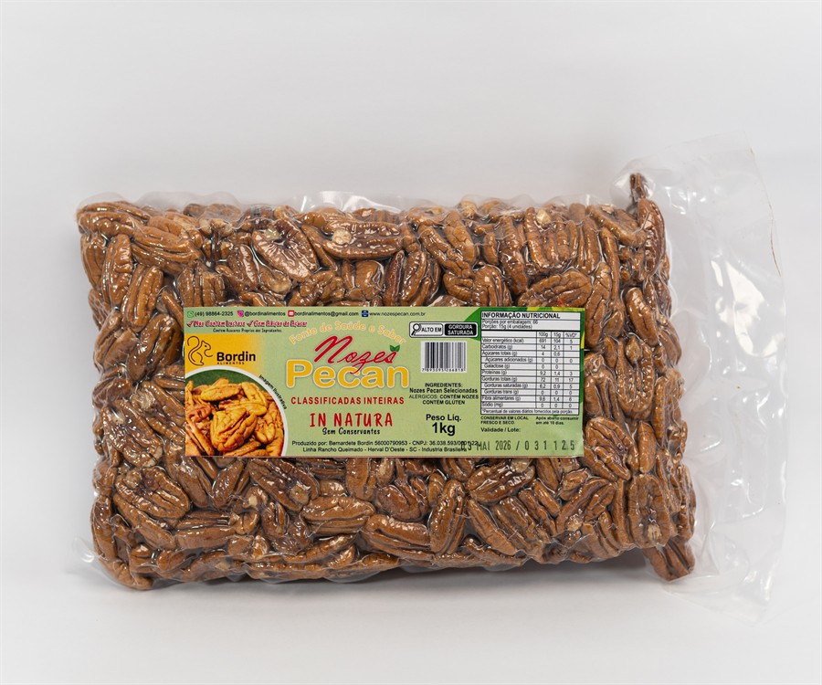 Nozes Pecan Bordin classificadas inteiras em pacote de 1kg